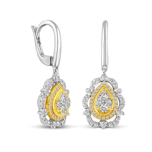 0.75 CT. T.W. Composite Pear Diamond Ornate Frame Drop Earrings in 14K Two-Tone Gold