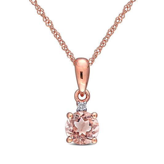 5.0mm Morganite and Natural Diamond Accent Drop Pendant in 10K Rose Gold - 17"