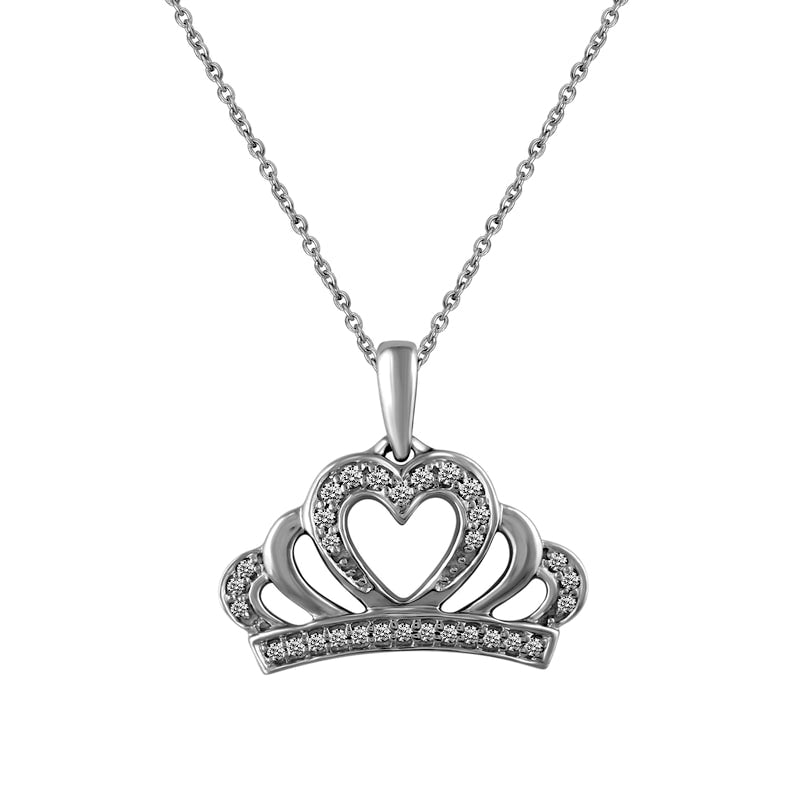 0.1 CT. T.W. Natural Diamond Heart-Top Crown Pendant in 14K White Gold