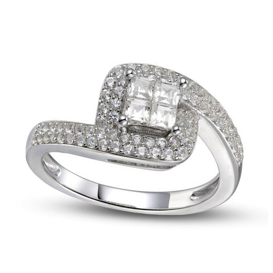 0.75 CT. T.W. Princess-Cut Quad Natural Diamond Frame Bypass Ring in Solid 10K White Gold