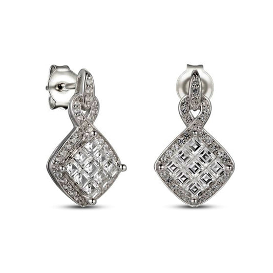 0.88 CT. T.W. Princess-Cut Composite Diamond Frame Drop Earrings in 10K White Gold