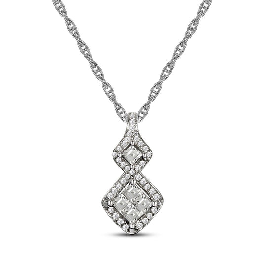 0.5 CT. T.W. Princess-Cut Quad Natural Diamond Tilted Frame Drop Pendant in 10K White Gold