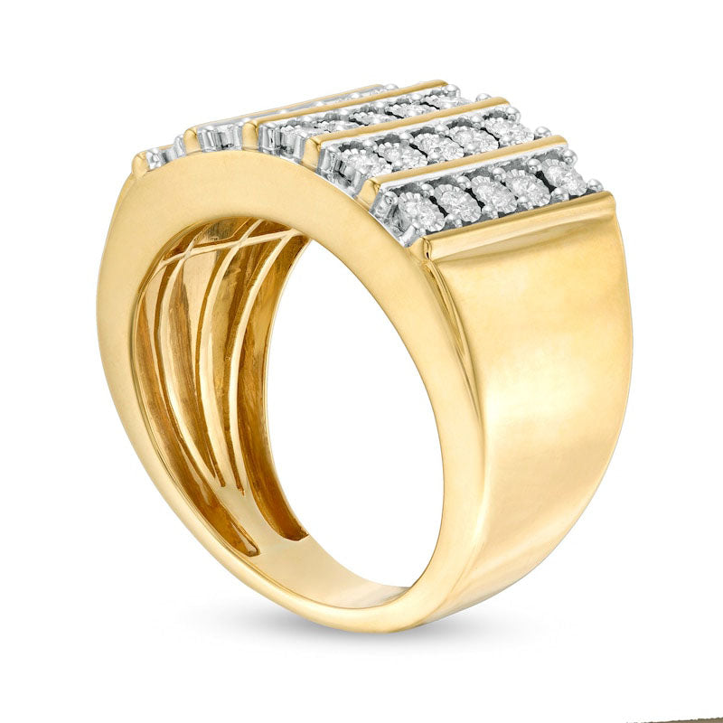 Men's 0.50 CT. T.W. Natural Diamond Vertical Five Row Ring in Solid 10K Yellow Gold