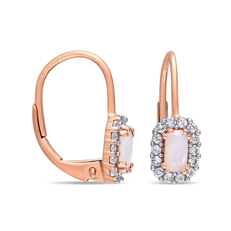 Octagon Opal and White Sapphire Frame Drop Earrings in 10K Rose Gold