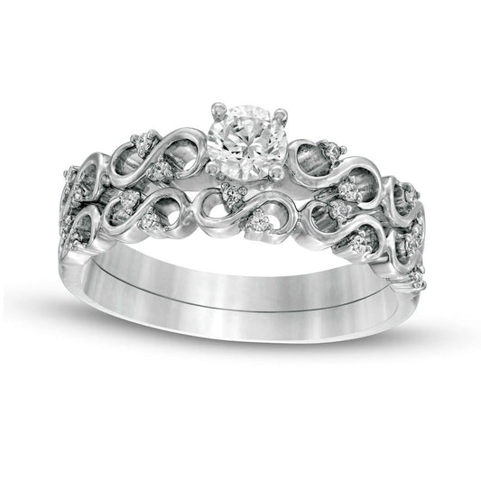 0.25 CT. T.W. Natural Diamond Infinity Bridal Engagement Ring Set in Solid 10K White Gold