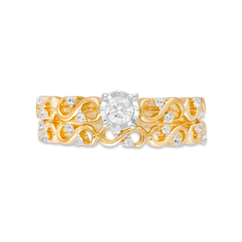 0.25 CT. T.W. Natural Diamond Infinity Bridal Engagement Ring Set in Solid 10K Yellow Gold