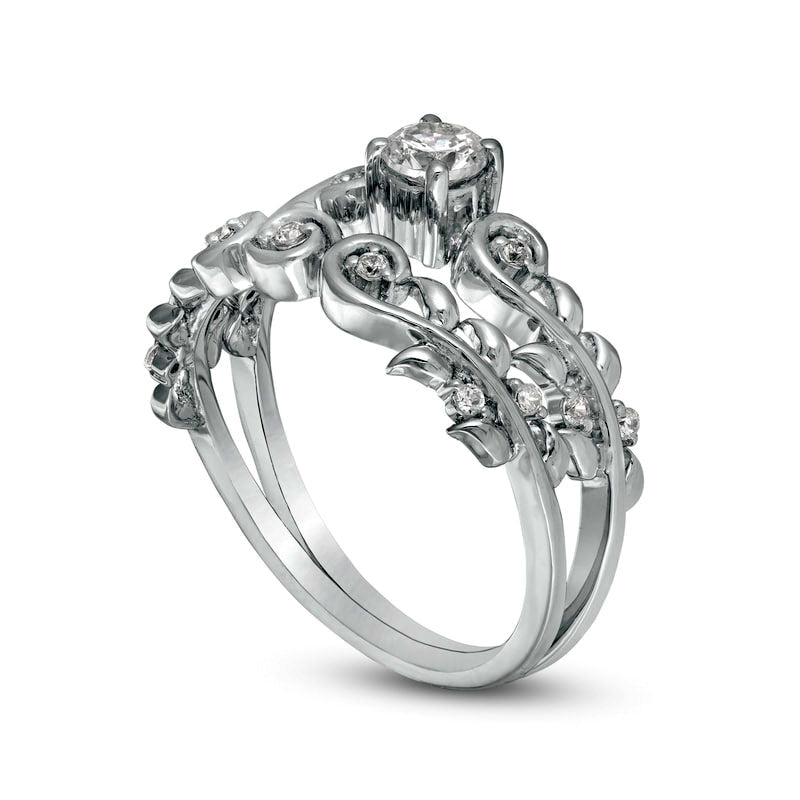 0.33 CT. T.W. Natural Diamond Vine Bridal Engagement Ring Set in Solid 10K White Gold