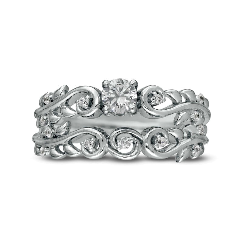 0.33 CT. T.W. Natural Diamond Vine Bridal Engagement Ring Set in Solid 10K White Gold