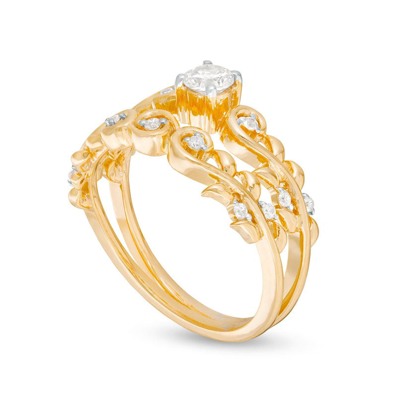 0.33 CT. T.W. Natural Diamond Vine Bridal Engagement Ring Set in Solid 10K Yellow Gold