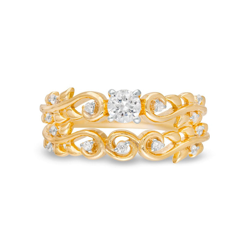 0.33 CT. T.W. Natural Diamond Vine Bridal Engagement Ring Set in Solid 10K Yellow Gold