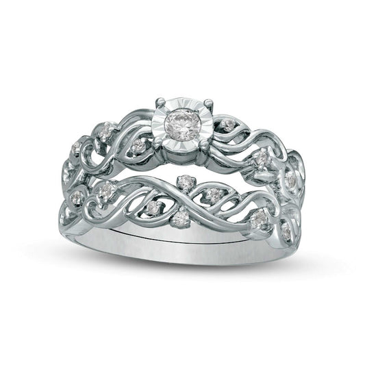 0.33 CT. T.W. Natural Diamond Open Filigree Bridal Engagement Ring Set in Solid 10K White Gold