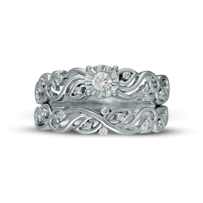 0.33 CT. T.W. Natural Diamond Open Filigree Bridal Engagement Ring Set in Solid 10K White Gold