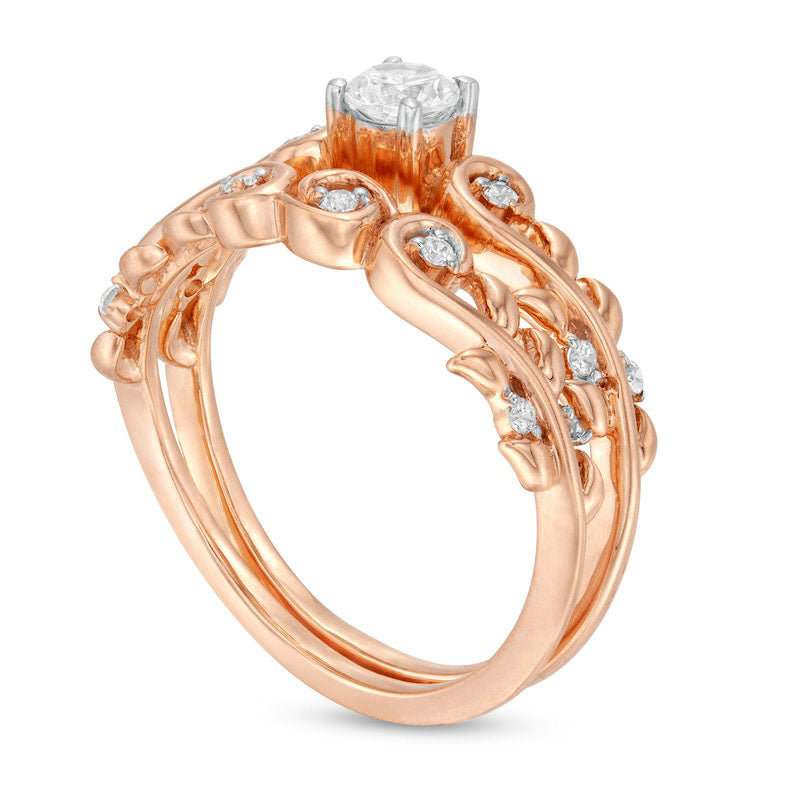 0.33 CT. T.W. Natural Diamond Vine Bridal Engagement Ring Set in Solid 10K Rose Gold