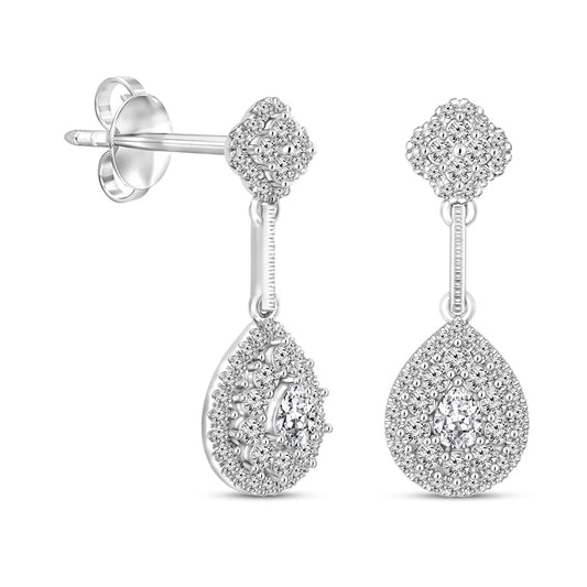 1 CT. T.W. Pear-Shaped Diamond Double Frame Drop Earrings in 14K White Gold