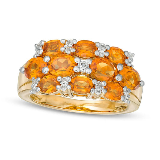 Sideways Oval Madeira Citrine and White Topaz Triple Row Ring in Sterling Silver with Solid 14K Gold Plate