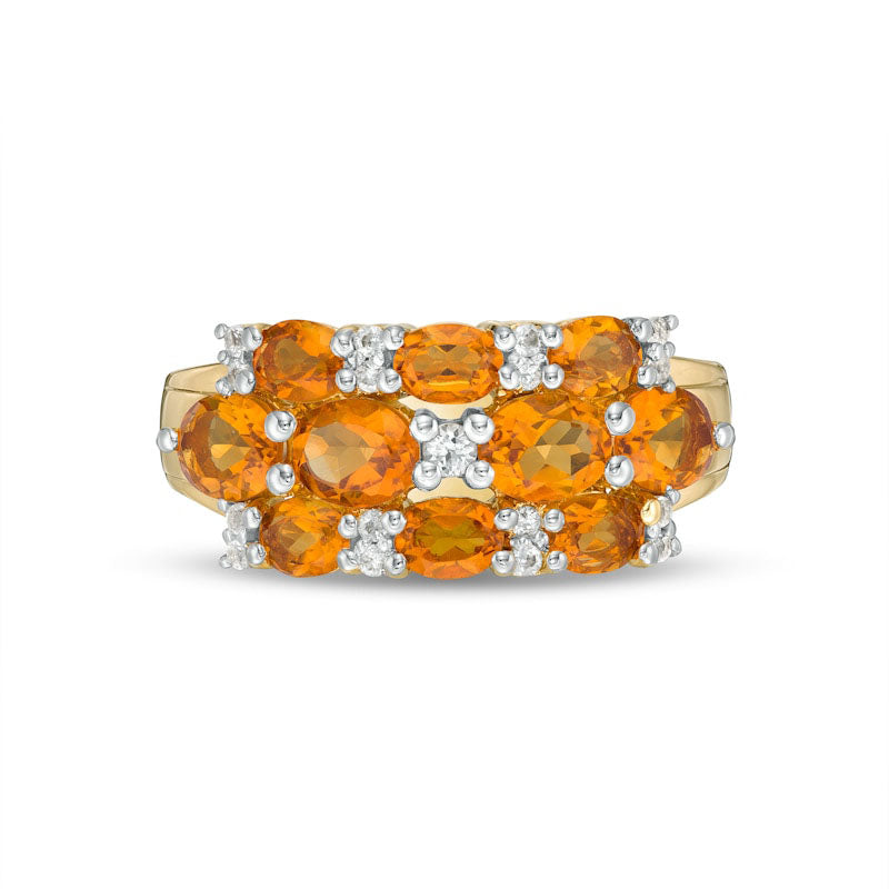 Sideways Oval Madeira Citrine and White Topaz Triple Row Ring in Sterling Silver with Solid 14K Gold Plate