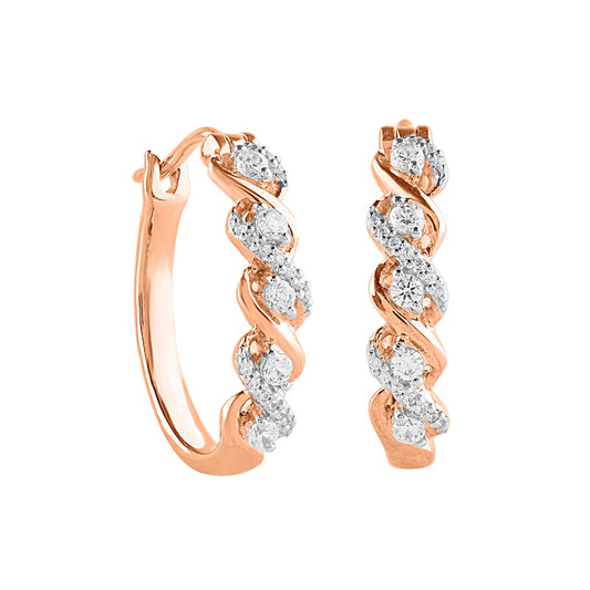 0.33 CT. T.W. Diamond Cascading Five Stone Hoop Earrings in 10K Rose Gold