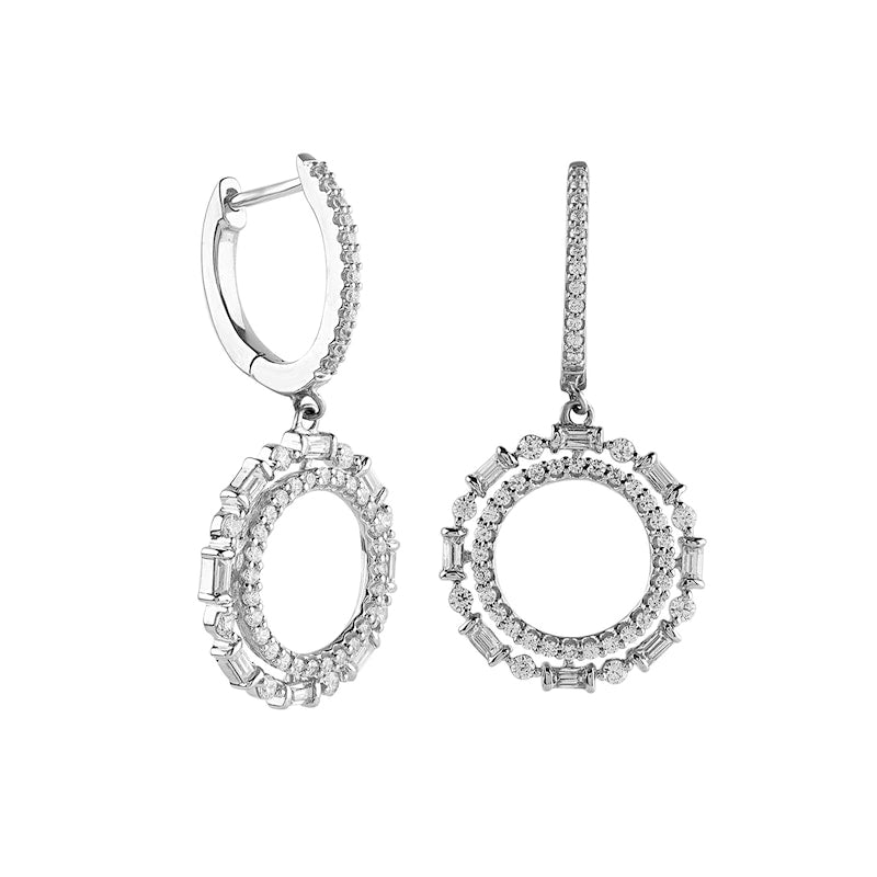 0.75 CT. T.W. Diamond Double Open Circle Drop Earrings in 10K White Gold