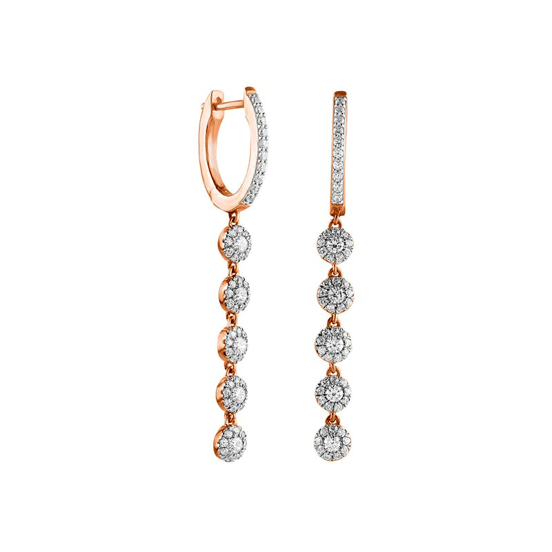 1 CT. T.W. Diamond Frame Five Stone Dangle Drop Earrings in 10K Rose Gold