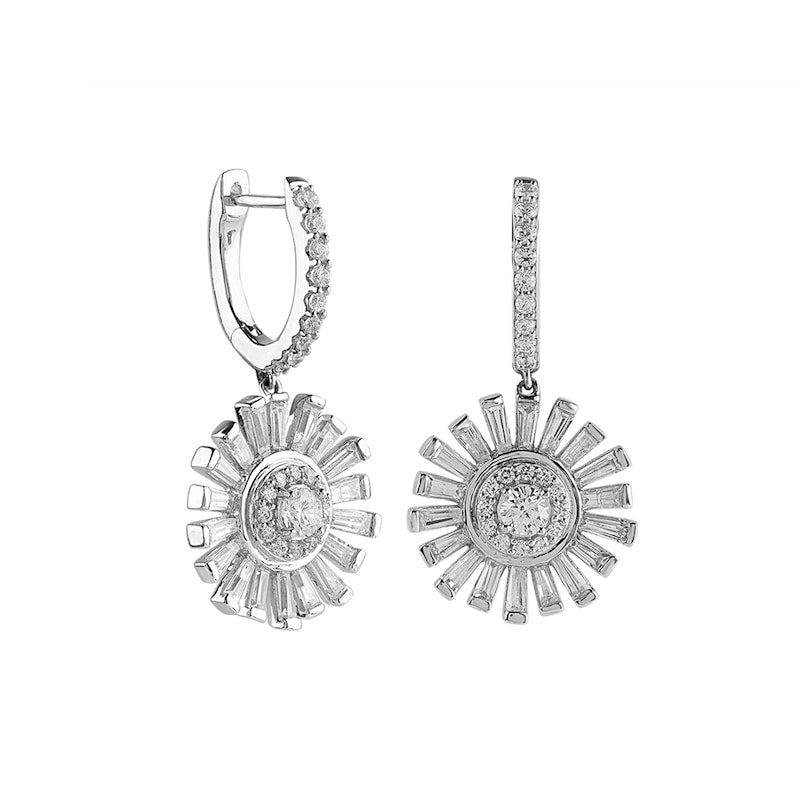 2 CT. T.W. Diamond Sunflower Drop Earrings in 10K White Gold