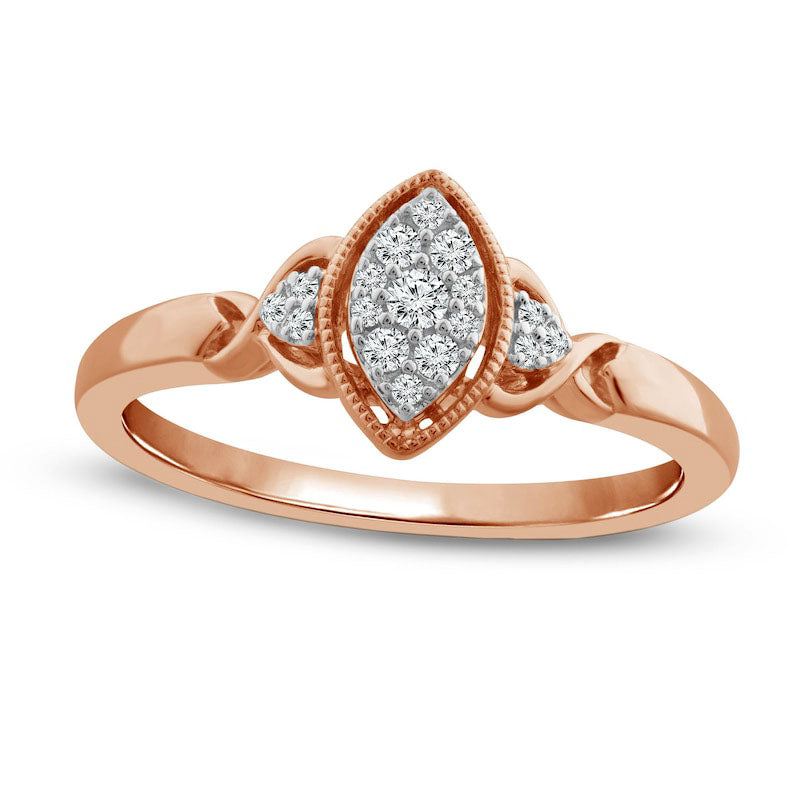 0.13 CT. T.W. Composite Marquise Natural Diamond Tri-Sides Antique Vintage-Style Promise Ring in Solid 10K Rose Gold