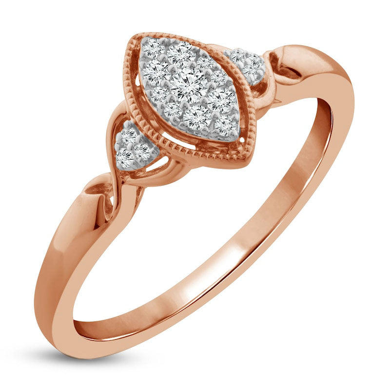 0.13 CT. T.W. Composite Marquise Natural Diamond Tri-Sides Antique Vintage-Style Promise Ring in Solid 10K Rose Gold