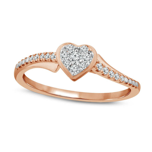 0.17 CT. T.W. Composite Heart Natural Diamond Bypass Promise Ring in Solid 10K Rose Gold