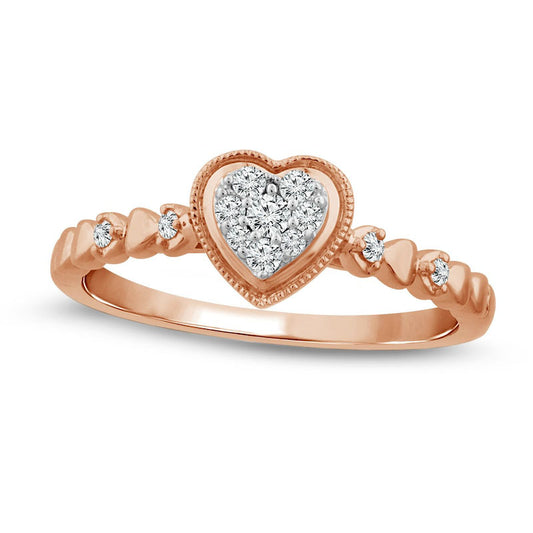 0.13 CT. T.W. Composite Heart Natural Diamond Antique Vintage-Style Promise Ring in Solid 10K Rose Gold