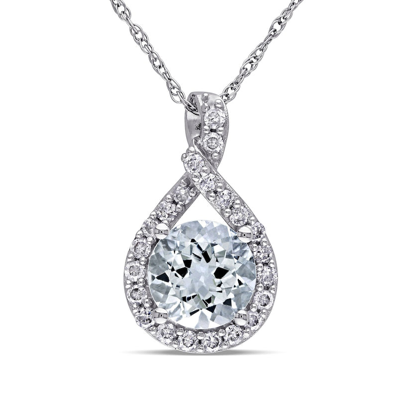 7.0mm Aquamarine and 0.2 CT. T.W. Natural Diamond Twisted Teardrop Pendant in 10K White Gold - 17"