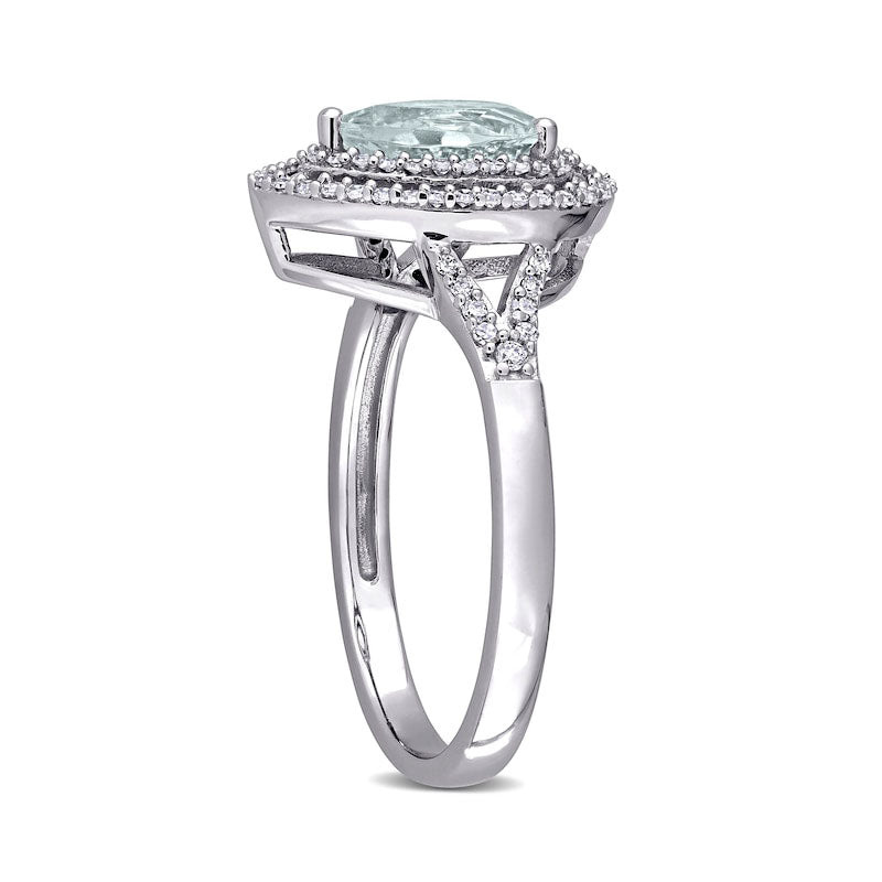 Pear-Shaped Aquamarine and 0.25 CT. T.W. Natural Diamond Open Double Frame Split Shank Ring in Solid 14K White Gold