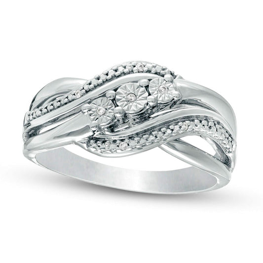 Natural Diamond Accent Three Stone Bypass Split Shank Promise Ring in Sterling Silver