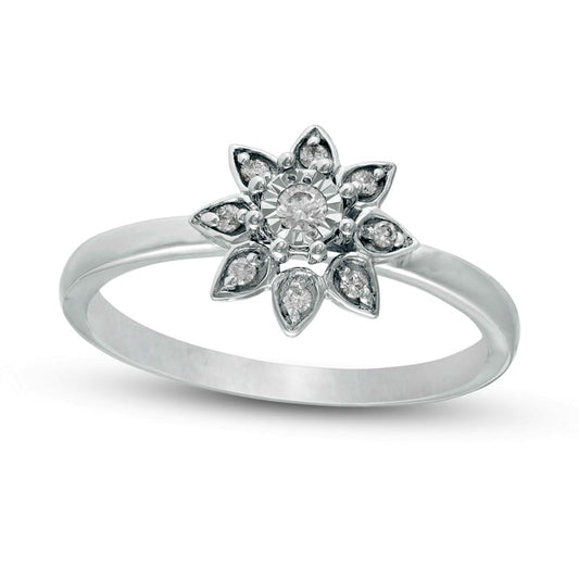 0.10 CT. T.W. Natural Diamond Flower Promise Ring in Solid 10K White Gold