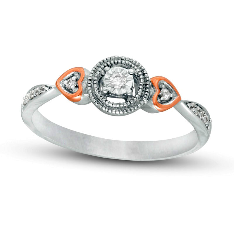 0.10 CT. T.W. Composite Natural Diamond Heart Sides Promise Ring in Sterling Silver and Solid 10K Rose Gold