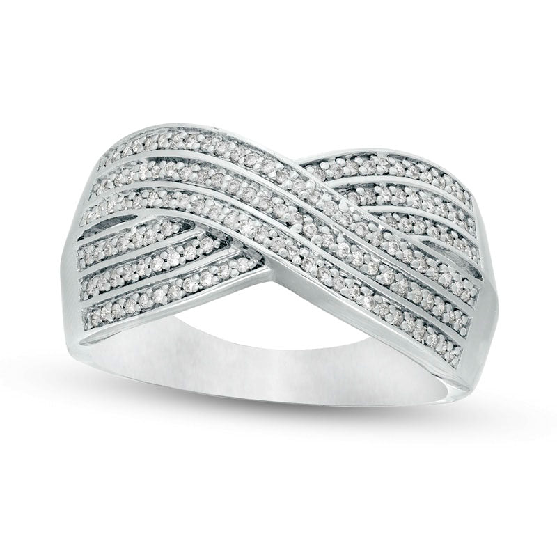 0.25 CT. T.W. Natural Diamond Triple Row Criss-Cross Ring in Sterling Silver