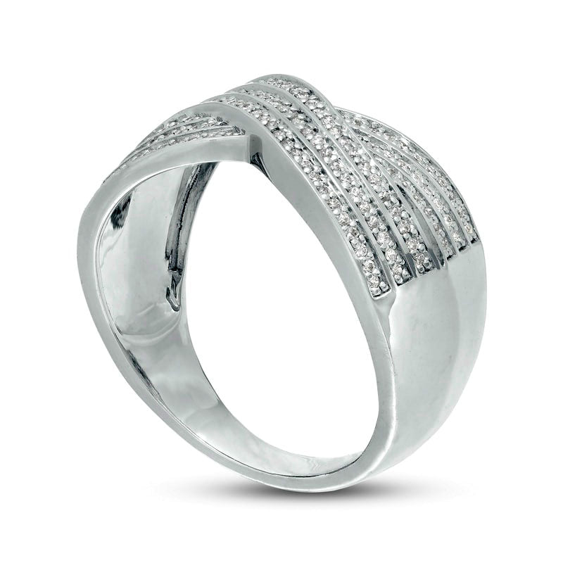 0.25 CT. T.W. Natural Diamond Triple Row Criss-Cross Ring in Sterling Silver