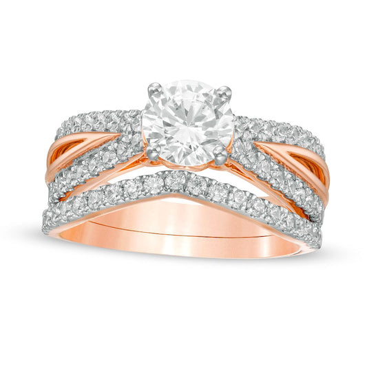 1.75 CT. T.W. Natural Diamond Split Shank Bridal Engagement Ring Set in Solid 10K Rose Gold