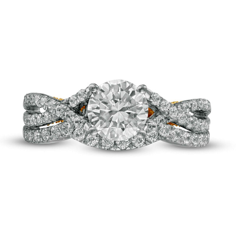 1.75 CT. T.W. Natural Diamond Criss-Cross Split Shank Bridal Engagement Ring Set in Solid 10K Two-Tone Gold