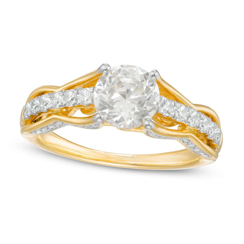 1.5 CT. T.W. Natural Diamond Scallop Edge Engagement Ring in Solid 10K Yellow Gold