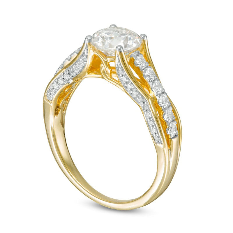 1.5 CT. T.W. Natural Diamond Scallop Edge Engagement Ring in Solid 10K Yellow Gold