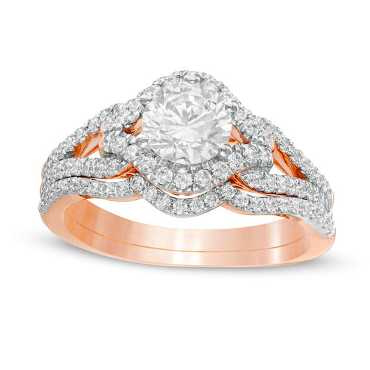 1.25 CT. T.W. Natural Diamond Frame Loop Bridal Engagement Ring Set in Solid 10K Rose Gold