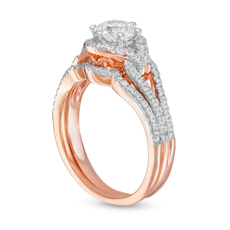 1.25 CT. T.W. Natural Diamond Frame Loop Bridal Engagement Ring Set in Solid 10K Rose Gold