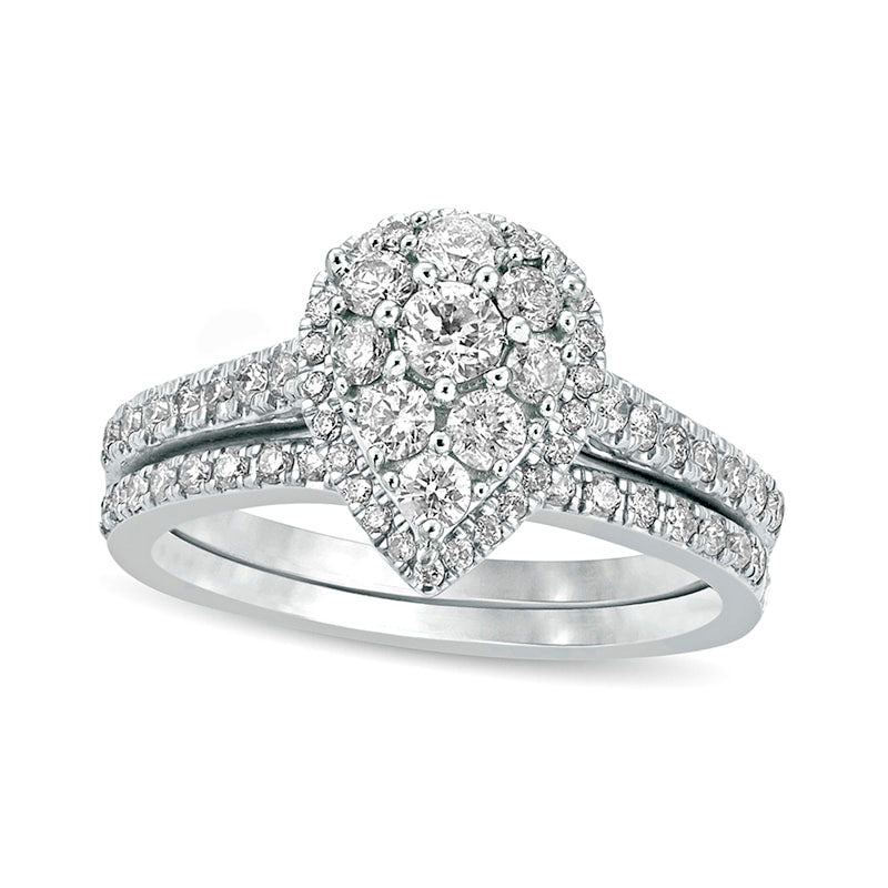 1.0 CT. T.W. Composite Pear Natural Diamond Frame Bridal Engagement Ring Set in Solid 10K White Gold