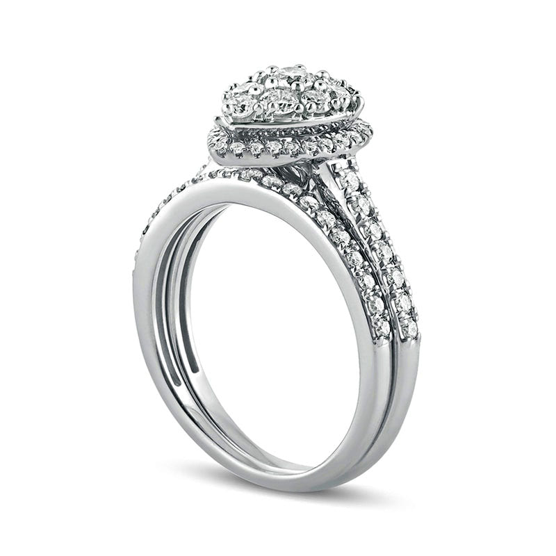 1.0 CT. T.W. Composite Pear Natural Diamond Frame Bridal Engagement Ring Set in Solid 10K White Gold