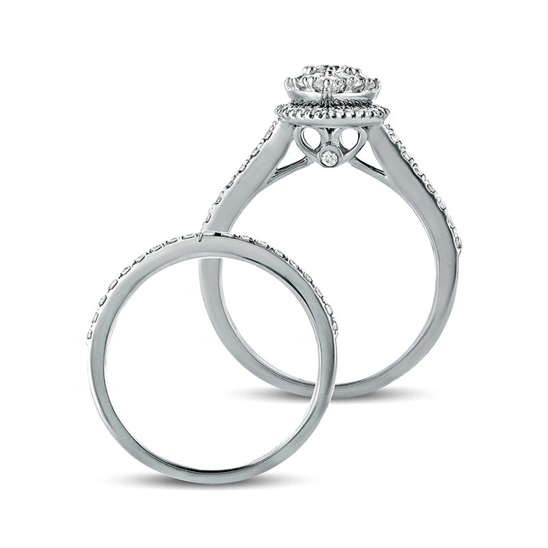 1.0 CT. T.W. Composite Pear Natural Diamond Frame Bridal Engagement Ring Set in Solid 10K White Gold