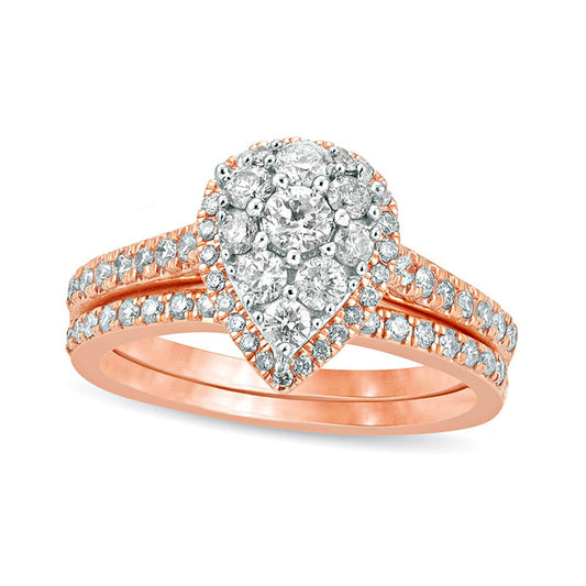 1.0 CT. T.W. Composite Pear Natural Diamond Frame Bridal Engagement Ring Set in Solid 10K Rose Gold