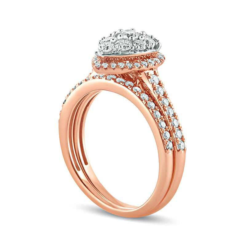 1.0 CT. T.W. Composite Pear Natural Diamond Frame Bridal Engagement Ring Set in Solid 10K Rose Gold