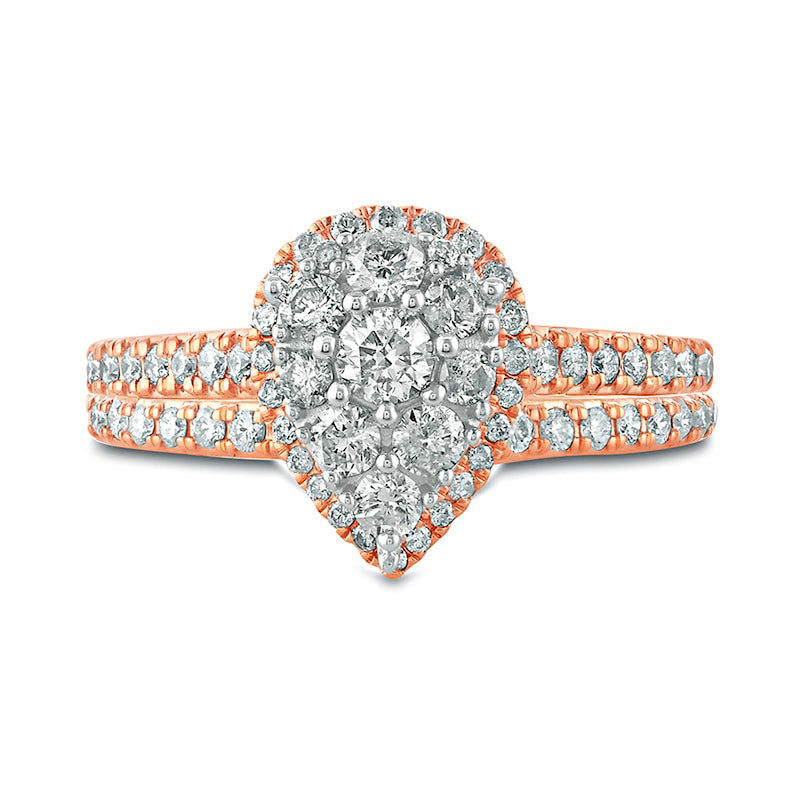 1.0 CT. T.W. Composite Pear Natural Diamond Frame Bridal Engagement Ring Set in Solid 10K Rose Gold