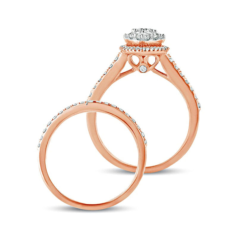 1.0 CT. T.W. Composite Pear Natural Diamond Frame Bridal Engagement Ring Set in Solid 10K Rose Gold