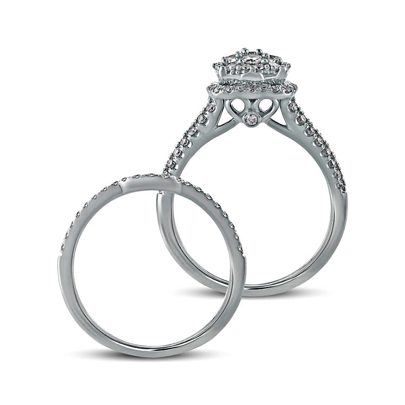 1.0 CT. T.W. Composite Natural Diamond Cushion Frame Bridal Engagement Ring Set in Solid 10K White Gold