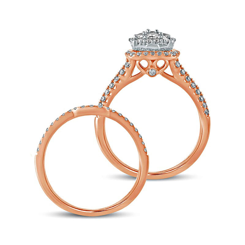 1.0 CT. T.W. Composite Natural Diamond Cushion Frame Bridal Engagement Ring Set in Solid 10K Rose Gold